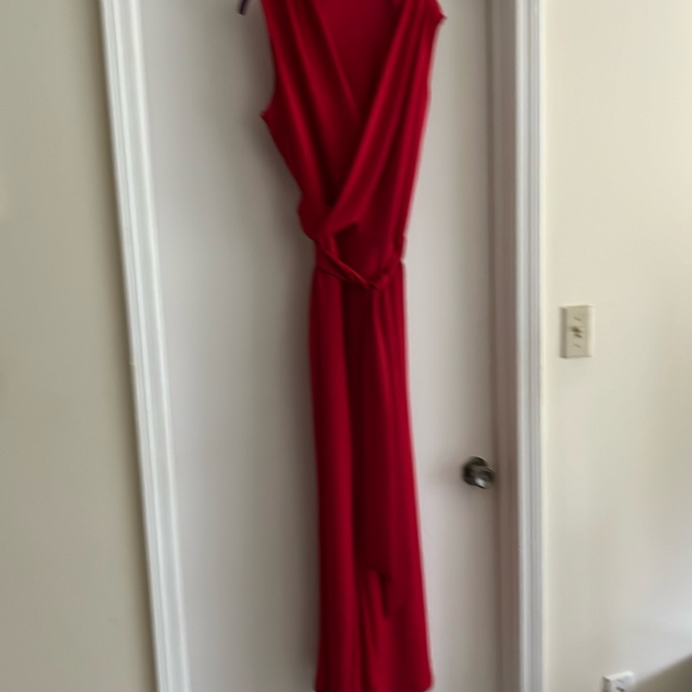 Red sleeveless jumpsuit